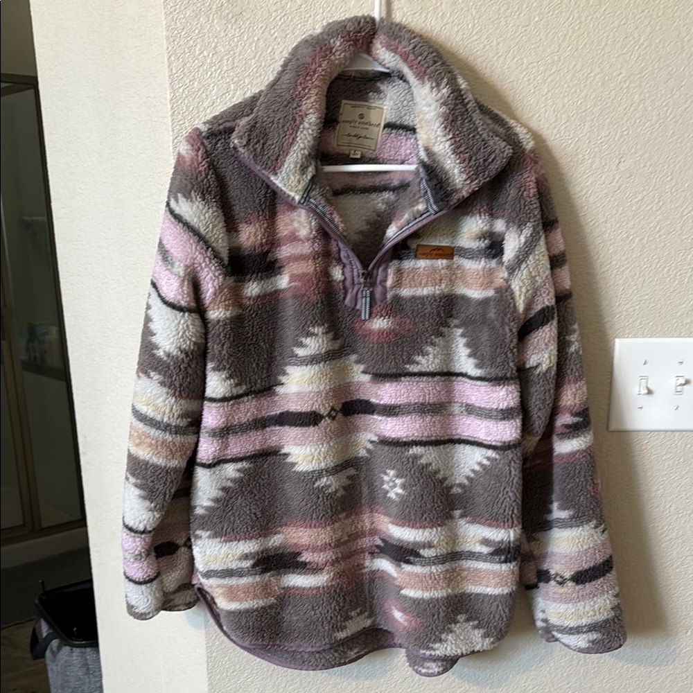 Simply Southern Purple Gray and Pink Zip Up Sweater